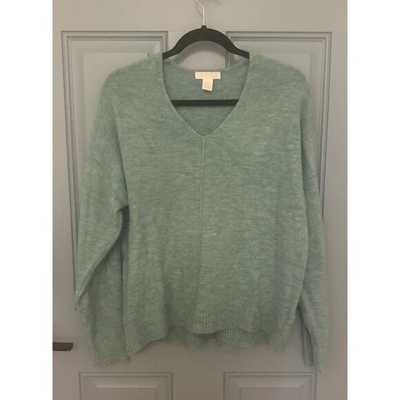 H&M Women's‎ Long Sleeve Sweater SOFT Green Aqua V-Neck 100% Cotton Size Small S - Picture 1 of 11